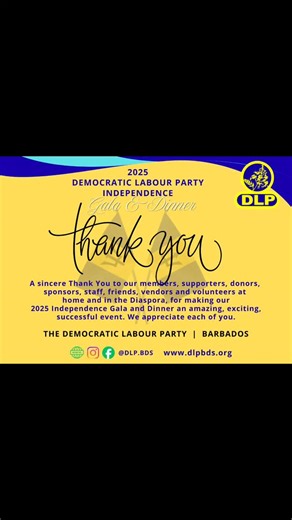 🙏🏾🇧🇧💛💛Thank You! From The Democratic Labour Party and the Gala Committee. | The Democratic Labour Party of Barbados