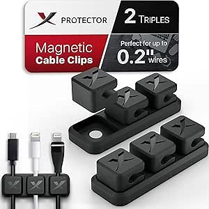 Magnetic Cable Holders X-Protector 2 Triples - Premium Cable Clips - Self-Adhesive Cable Holder for Car - Cord Organizer for Desk - Cable Organizer - Black Wire Organizer - Cord Management for Wires!