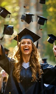 students who have graduated toss their graduation caps into the heavens.