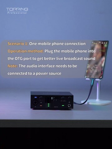 TOPPING E1X2 OTG USB Audio Interface | XLR Mic Preamp, 48V Phantom Power, 24bit/192kHz, 8 DAW/6 Loopback Channels, PC & Mobile Recording, Dual Livestream, Zero-Latency Mixer, High-Res Playback(Black)