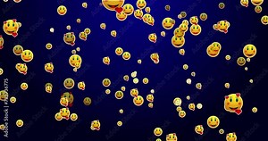 4K growing falling emojis and icons background with particle animation. Growing falling emojis and icons for all social media on a blue background. Easy to use in any video.