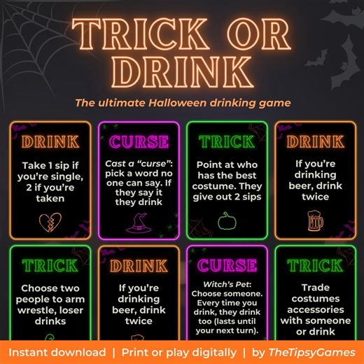 Trick or Drink | Halloween Drinking Card Game | Digital & Printable Party Game for Adults - Etsy Canada