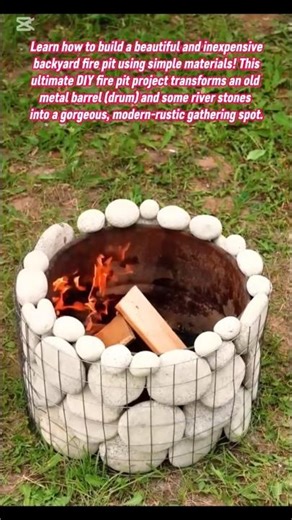Gabion-Style Fire Pit DIY: Turn an Old Drum and Stones into a Stunning Backyard Feature #garden #diy