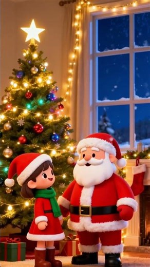 Santa & Cute Little Girl 3D Cartoon | Cozy Christmas Night in 3D