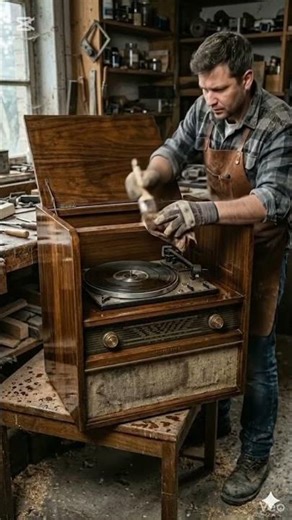 60-Year-Old Record Player Cabinet Restored in 30 Seconds 🤯 | Satisfying RestorationAlternative