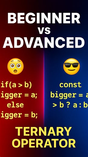 TR Tech on Instagram: "Beginner vs Advanced — Ternary. #trtech14 Save & Follow for More 1-Line JS Hacks"