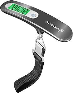 Fosmon Digital Luggage Scale, Digitial LCD Display Backlight Baggage Scale with 110lbs Capacity, Portable Stainless Steel Hanging Luggage Weight Scale with Tare Function for Travelers - Silver