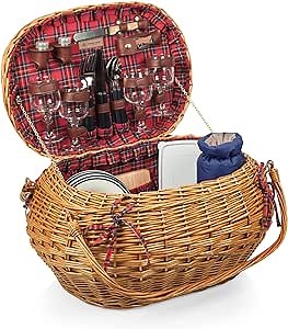 Highlander Picnic Basket, (Red & Blue Tartan Pattern)