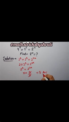 Solve 4⁴ +4⁴ = 8^8 Find x 📈#maths #mathstricks #study #shorts #knowledge #indices #solve #viral #ssc