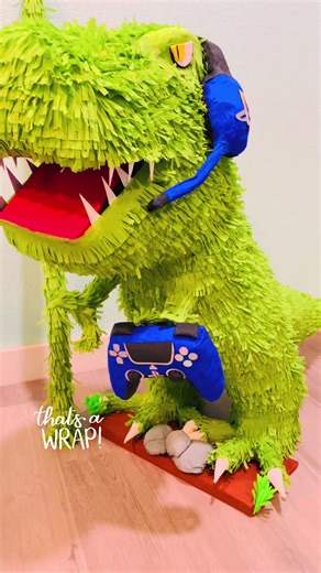 Dinosaur pinata is complete ! Yall for our first go around … it came out super cool! The remote and headset so cute!