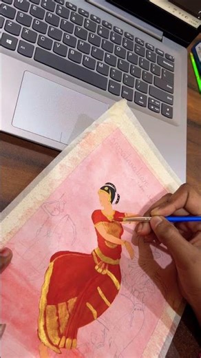 Beautiful Bharatnatyam DANCING Lady Portrait Painting