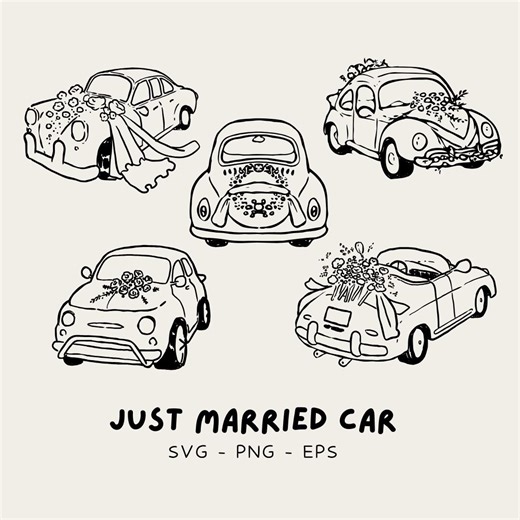 Just Married Vintage Car Clipart | Wedding Floral Car SVG, PNG, EPS | Canva Ready - Etsy