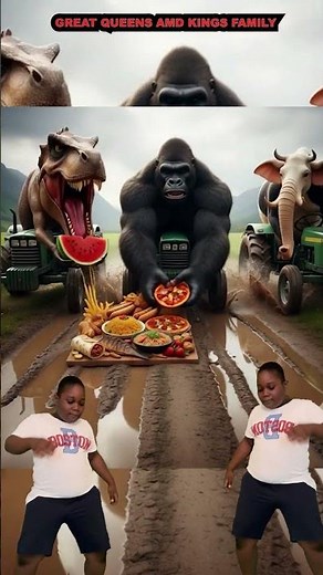 Marvelous Funny Cow Belly Dance Song Cow Dinosaur T-rex Gorilla King Kong Chase Real life Tractor