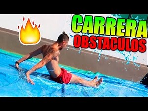 OBSTACLE COURSE IN THE POOL!! WITH SLIPPERY SLIDE! Makiman