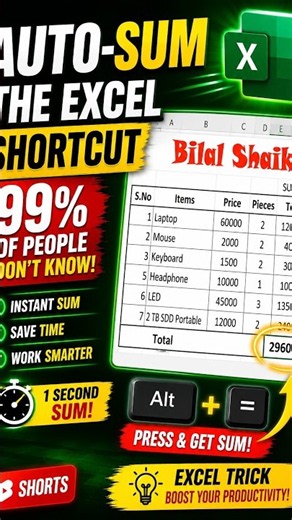 Excel Auto-Sum Shortcut 99% of People Don't Know