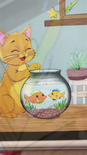 Cute Cat Watching Fish 🐱🐠 | Adorable Cartoon Art | Relaxing #Shorts