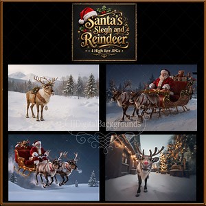 Santa’s Sleigh and Reindeer Backgrounds – 4 High-resolution Christmas Digital Backdrops for Photography & Photoshop Composites - Etsy