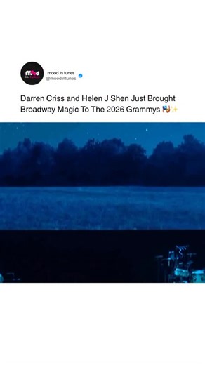 Mood in Tunes on Instagram: "Darren Criss and Helen J Shen delivered an absolutely enchanting performance of “Maybe Happy Ending” during the 2026 Grammy Premiere Ceremony. Currently starring in the hit Broadway musical of the same name, the duo brought their undeniable on-stage chemistry to the Grammy stage, proving exactly why the show has become a critical darling. Their performance blended intimate storytelling with precise vocals, creating a tender, theatrical moment that felt refreshing ami