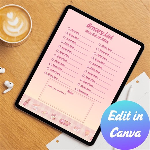 Fully Customizable Grocery List Template Digital Instant Download - Etsy