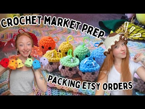 CROCHET MARKET PREP pt 2 ✌️ packing Etsy orders, crocheting keychains 💕