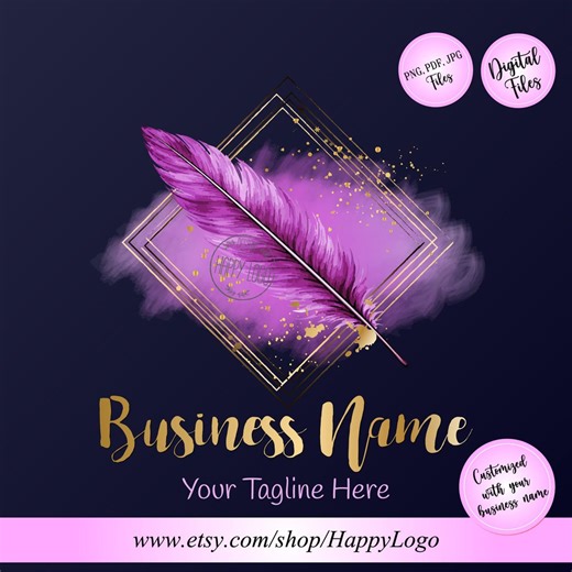 Purple Feather Watercolor Logo: Modern Business Branding for Beauty Spa Salon