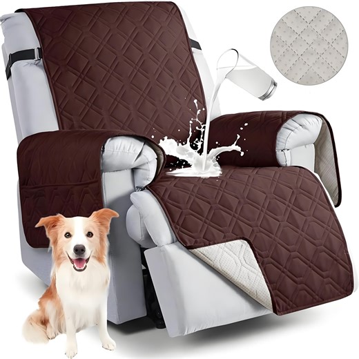Waterproof Recliner Chair Covers, Anti-Slip Chair Cover with Side Packets, 5 Layers Washable Recliner Cover Reclining Couch Slipcovers, Dog Pet Furniture Protector for Medium Recliners (Brown,25")