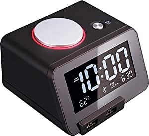 Homtime Alarm Clock with Bluetooth & Charger: Dual USB Charging & Bluetooth Speaker - 3.2" LCD Display Screen Dimmable Light Digital Alarm Clocks for Girls/Adult Bedroom (Black)