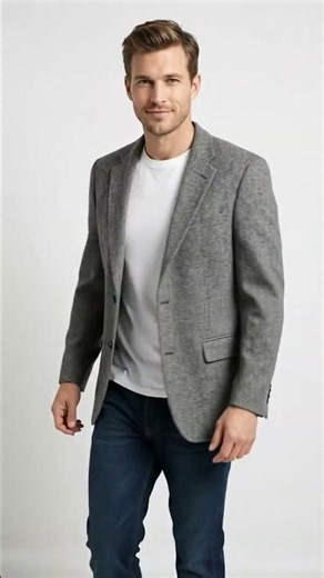 Men’s Grey Harris Tweed Herringbone Sport Coat, Classic Dress Casual Blazer Jacket