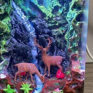 Forest Deer Resin Lamp – Handcrafted Woodland Night Light With Mossy Rocks and Mushrooms - Etsy