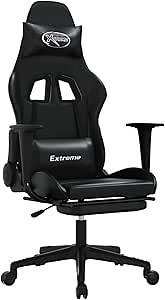 vidaXL Massage Gaming Chair for Adult, Reclining Computer Chair with Footrest and Headrest, Height Adjustable Office Chair with 360°-Swivel Castors, Black Faux Leather