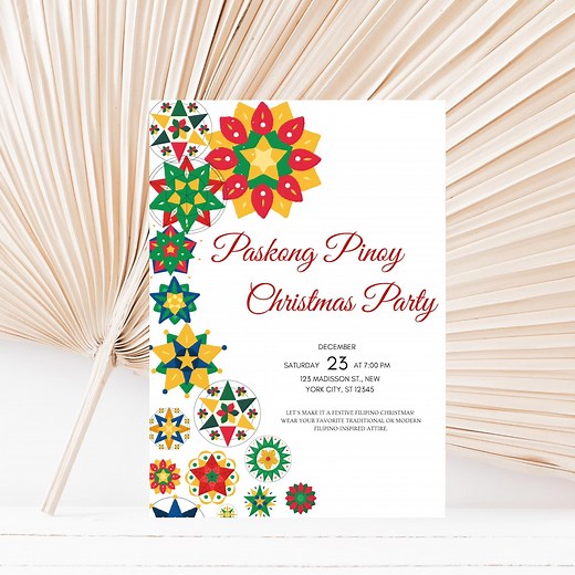Filipino Christmas Party Invitation | Paskong Pinoy Parol Design | Canva Editable Holiday Card | Pinoy Noche Buena Invite Printable - Etsy