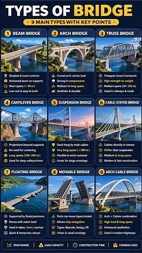 Types of Bridges Explained in 3D | Beam, Arch, Truss, Suspension & More (Civil Engineering)
