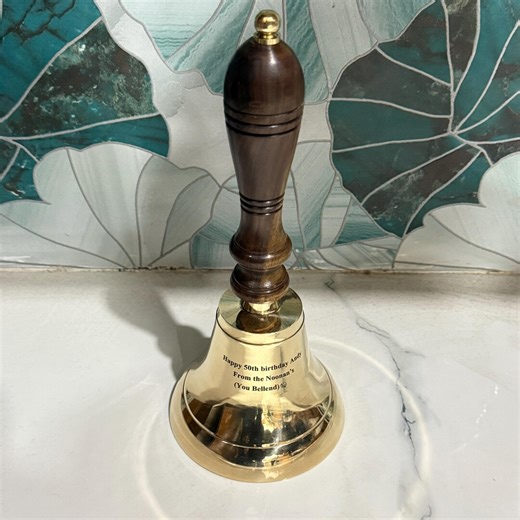 Personalized Brass Hand Bell With Wooden Handle | Custom Engraved Gift - Etsy