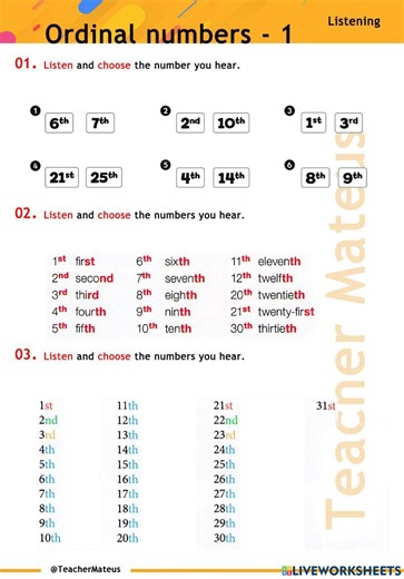 Ordinal Numbers - 1 - Listening worksheet