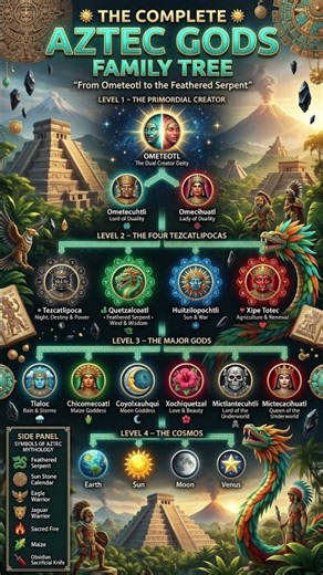 The Complete Aztec Gods Family Tree 🌞 From Ometeotl to Quetzalcoatl! #Shorts