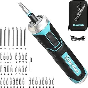 DURATECH 41PC Cordless Electric Screwdriver Set, Power Screwdriver with 39 Piece CRV Bits, LED Work Light, Storage bag, Bit Holders, 1500 mAh lithium-ion battery, USB Type-C Cable