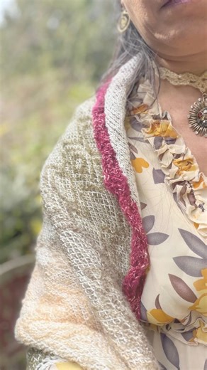 Knitted triangle shawl using knit weave method. #shorts