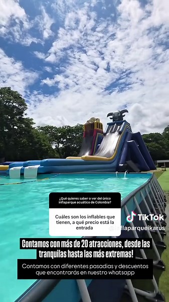 ¡Más de 20 atracciones para que vivas un día épico en Ikarus! 🌊⚡ Desde inflables tranquilos hasta los más extremos, tú eliges tu aventura. Tenemos pasadías, precios especiales y varias opciones para que armes tu plan ideal. Escríbenos al WhatsApp 👉 323 715 0409 y te contamos todo. 📍 Ricaurte, vía Bogotá–Girardot, a 350 mts de la entrada a Nilo.