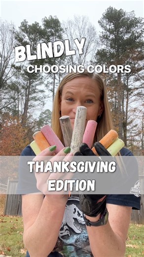 Blindly choosing sidewalk chalk colors… Thanksgiving Edition! This felt more Good & Plenty than Gobble Gobble, but who am I to judge? 😂 #letteringvideo #letteringideas #chalkart #sidewalkchalk #thanksgiving | Lettering by Karen