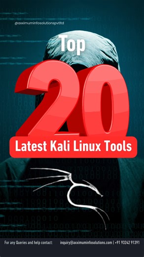 Top 20 latest Kali Linux tools you must know in 2026 🔥 Perfect for ethical hackers, students & cybersecurity learners. Save this post & start your hacking journey today 💻🚀 💬 Comment which tool you want a tutorial on 👤 Tag your hacking partner #kalilinux #ethicalhacking #cybersecurity #pentesting #infosec #hackingtools #cybersecuritytraining #learnhacking #redteam #blueteam #ceh #socanalyst #axximinfosolutions #indiancybersecurity | Axximum Infosolutions PVT LTD