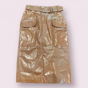 Topshop Tan Vinyl Midi Skirt with Belt and Pockets