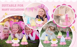 Princess Birthday Table Honeycomb Centerpieces Princess Table Topper Decor for Girl Birthday Fairytable Birthday Party Supplies Party Decorations (9 Pcs)