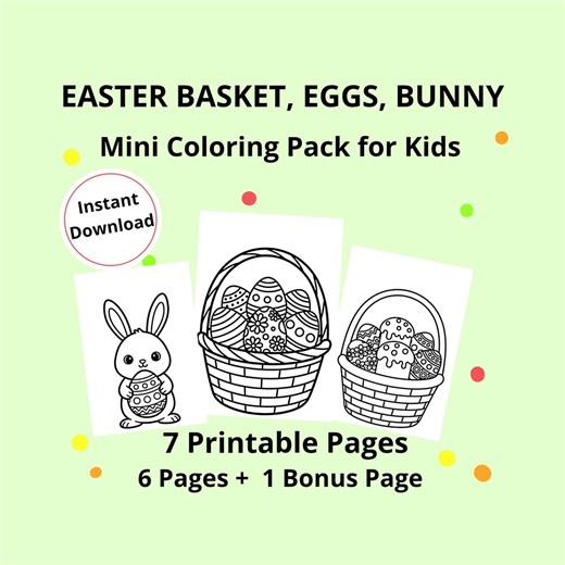 Printable Easter Bunny and Easter Basket Coloring Pages | Instant Download - Etsy