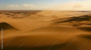 Timelapse footage of a desert landscape being transformed by an overwhelming sandstorm with shadows constantly shifting and changing.