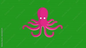 Cartoon octopus animation, green screen background.