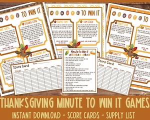 Thanksgiving Games, Printable Minute to Win It for Thanksgiving, Includes 12 Party Games Total for Kids and Adults - Etsy