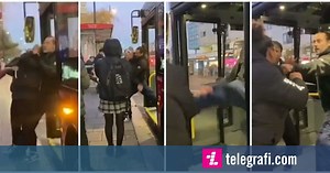 Bus driver and female passenger filmed fighting in London