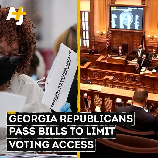 Georgia Republican lawmakers in both the state House and Senate have passed bills to restrict voting access. The bills would end no-excuse absentee voting for people under 65 and limit when and where ballot boxes could be accessed. | AJ