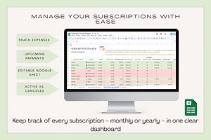 Subscription Tracker Google Sheets | Monthly & Yearly Payment Organizer | Digital Expense Tracker Template - Etsy