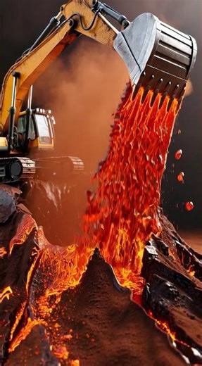 Mini Excavator Digging Through a Chocolate Volcano Cake